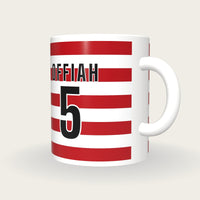 Personalised Cherry and White Hoops Rugby Shirt Mug, three-quarter view