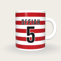 Personalised Cherry and White Hoops Rugby Shirt Mug, front
