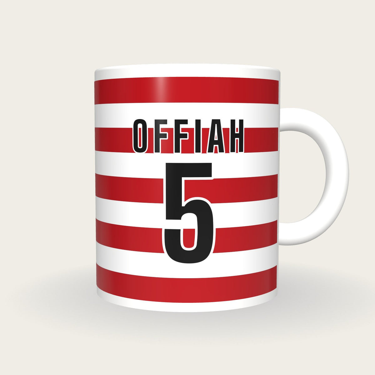 Personalised Cherry and White Hoops Rugby Shirt Mug, front
