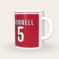 Personalised Crimson and White Rugby Shirt Mug, three-quarter view
