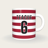 Personalised Crimson and White Hoops Rugby Shirt Mug, front