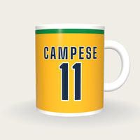 Personalised Gold and Green Rugby Shirt Mug, front