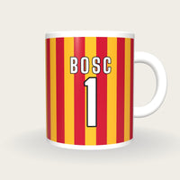 Personalised Gold and Red Stripes Rugby Shirt Mug, front