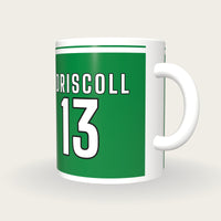 Personalised Green and White Rugby Shirt Mug, three-quarter view
