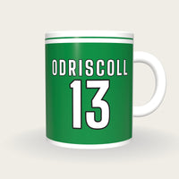 Personalised Green and White Rugby Shirt Mug, front