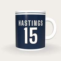 Personalised Navy and White Rugby Shirt Mug, front