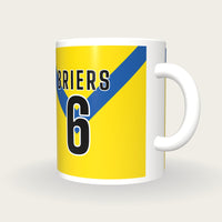 Personalised Primrose with Blue Chevron Rugby Shirt Mug, three-quarter view