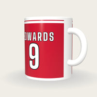 Personalised Red and White Rugby Shirt Mug, three-quarter view