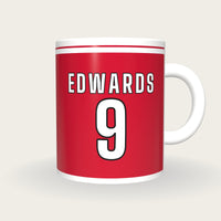 Personalised Red and White Rugby Shirt Mug, front