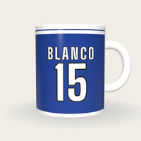 Personalised Royal Blue and White Rugby Shirt Mug, front