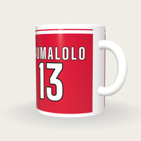 Personalised Scarlet and White Rugby Shirt Mug, three-quarter view