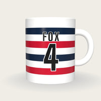 Personalised White, Navy and Red Hoops Rugby Shirt Mug, front