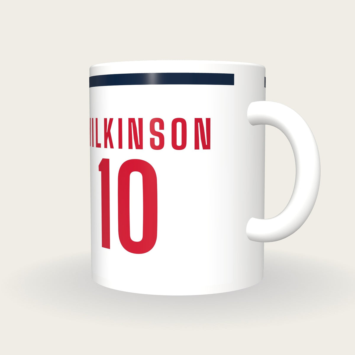 Personalised White and Red Rugby Shirt Mug, three-quarter view