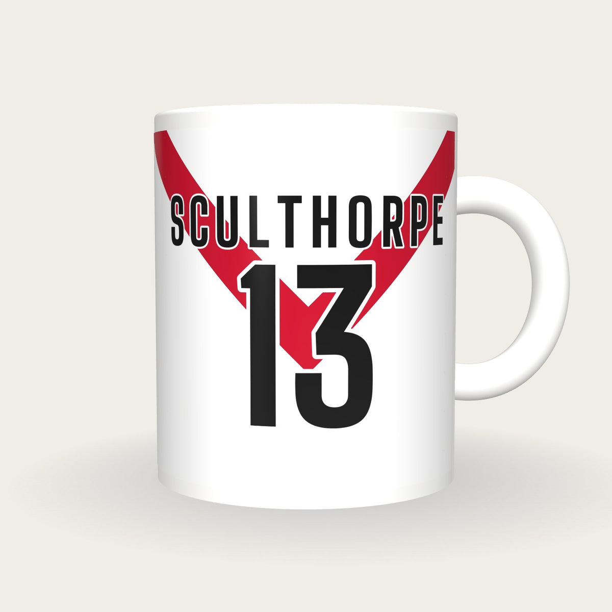 Personalised White with Red Chevron Rugby Shirt Mug, front