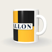 Personalised Black and Gold Quarters Jockey Silks Mug, three-quarter view