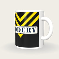 Personalised Black and Yellow Chevrons Jockey Silks Mug, three-quarter view