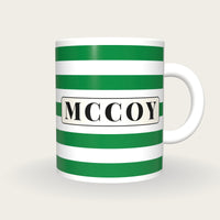 Personalised Emerald and White Hoops Jockey Silks Mug, front