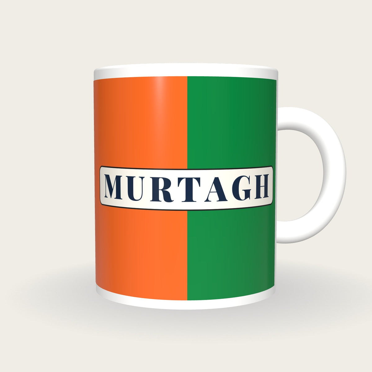 Personalised Green and Orange Halves Jockey Silks Mug, front