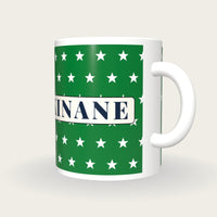 Personalised Green with White Stars Jockey Silks Mug, three-quarter view