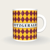 Personalised Maroon and Gold Diamonds Jockey Silks Mug, front