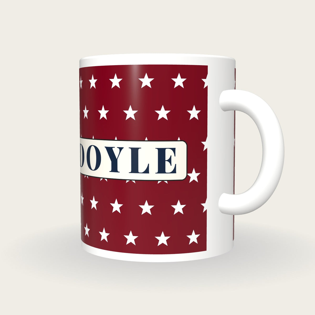 Personalised Maroon with White Stars Jockey Silks Mug, three-quarter view