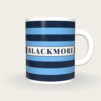 Personalised Navy and Sky Blue Hoops Jockey Silks Mug, front