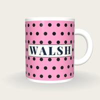 Personalised Pink with Black Spots Jockey Silks Mug, front