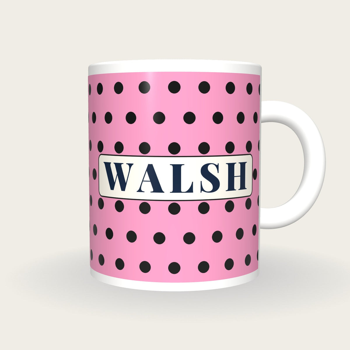 Personalised Pink with Black Spots Jockey Silks Mug, front