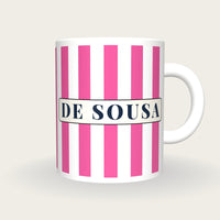 Personalised Pink and White Stripes Jockey Silks Mug, front
