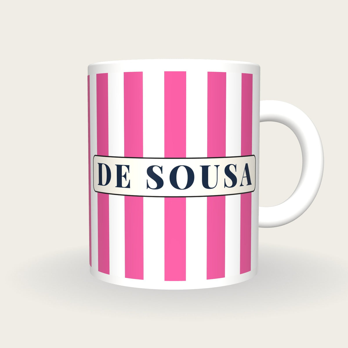 Personalised Pink and White Stripes Jockey Silks Mug, front