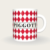 Personalised Red and White Diamonds Jockey Silks Mug, front