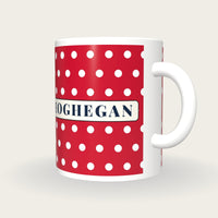 Personalised Red with White Spots Jockey Silks Mug, three-quarter view