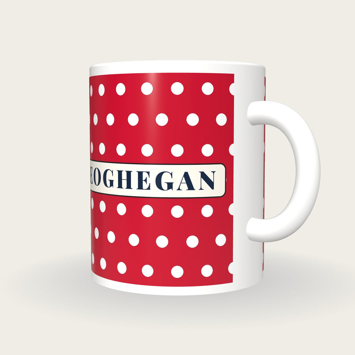 Personalised Red with White Spots Jockey Silks Mug, three-quarter view