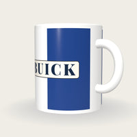 Personalised Royal Blue and White Halves Jockey Silks Mug, three-quarter view