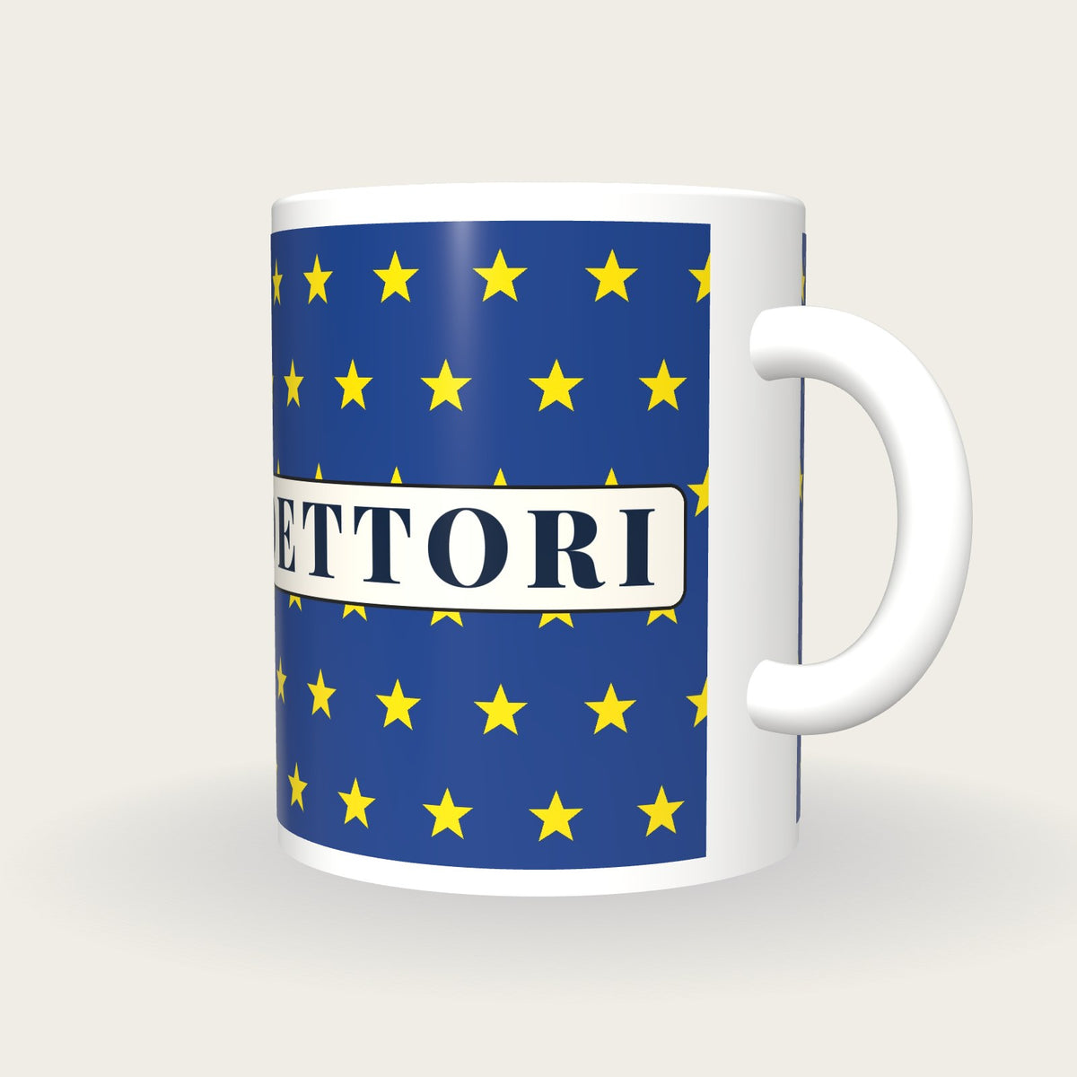 Personalised Royal Blue with Yellow Stars Jockey Silks Mug, three-quarter view