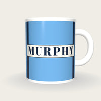 Personalised Sky Blue with Navy Braces Jockey Silks Mug, front