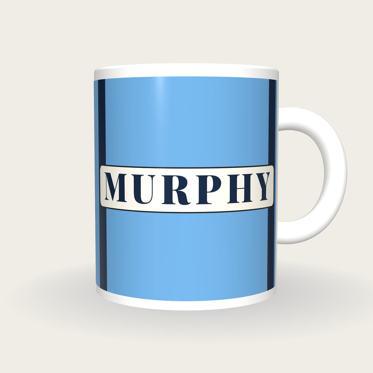 Personalised Sky Blue with Navy Braces Jockey Silks Mug, front
