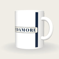 Personalised White with Navy Braces Jockey Silks Mug, three-quarter view