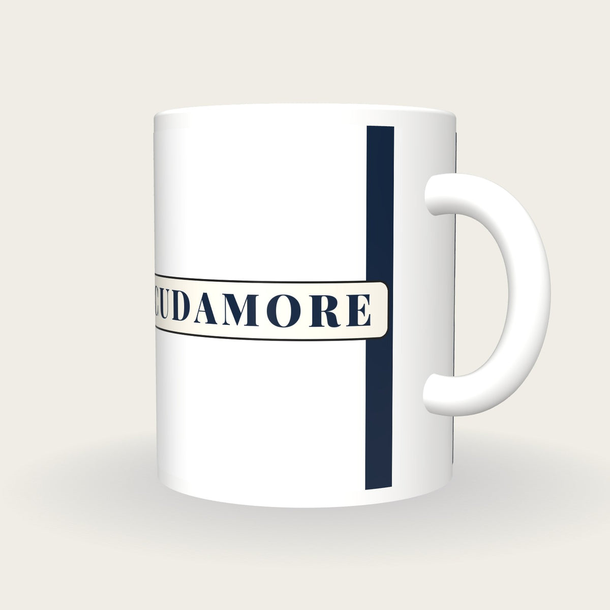 Personalised White with Navy Braces Jockey Silks Mug, three-quarter view