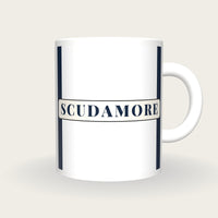 Personalised White with Navy Braces Jockey Silks Mug, front