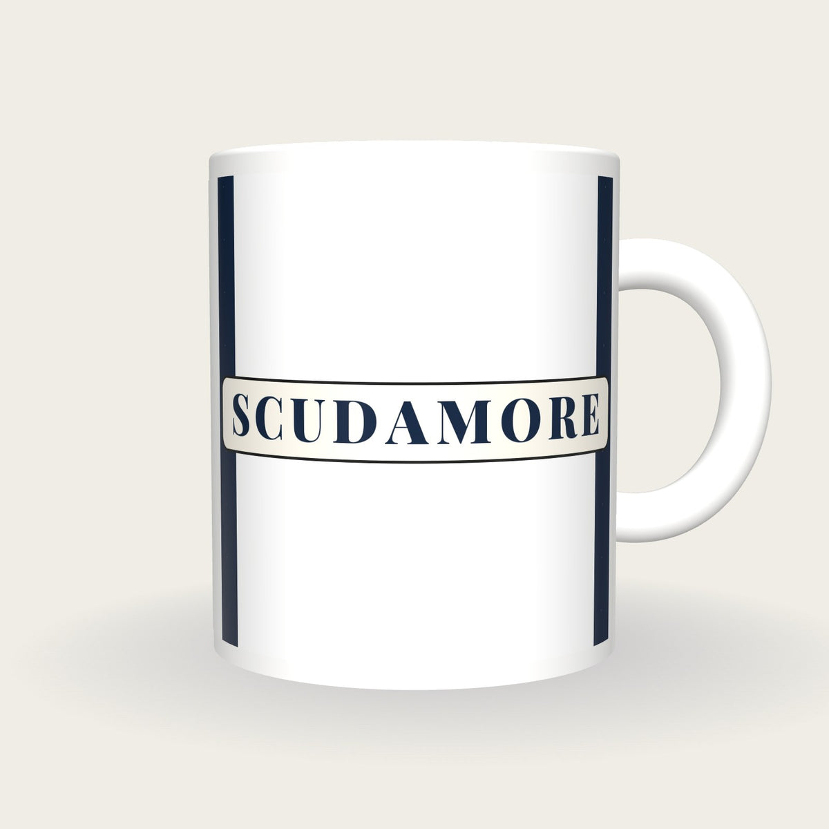 Personalised White with Navy Braces Jockey Silks Mug, front