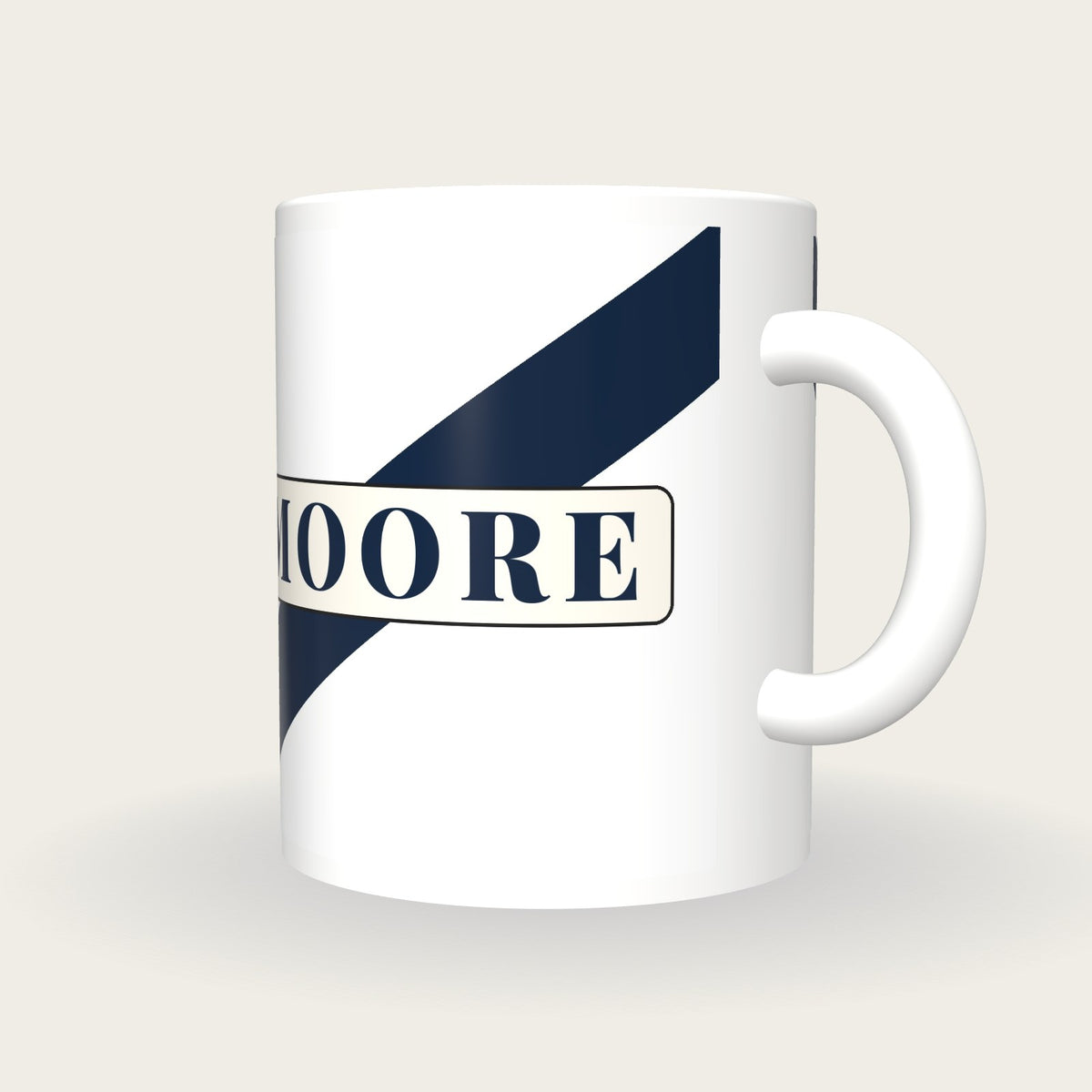 Personalised White with Navy Sash Jockey Silks Mug, three-quarter view