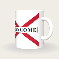 Personalised White with Red Cross-belts Jockey Silks Mug, three-quarter view