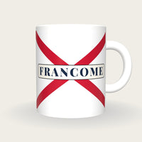 Personalised White with Red Cross-belts Jockey Silks Mug, front
