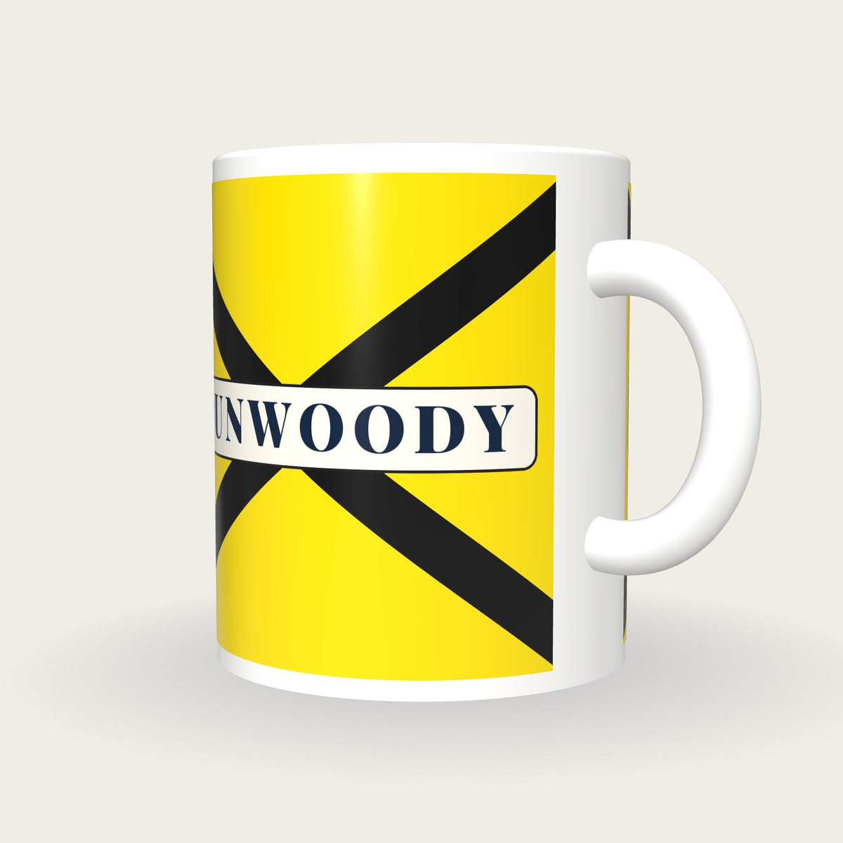 Personalised Yellow with Black Cross-belts Jockey Silks Mug, three-quarter view