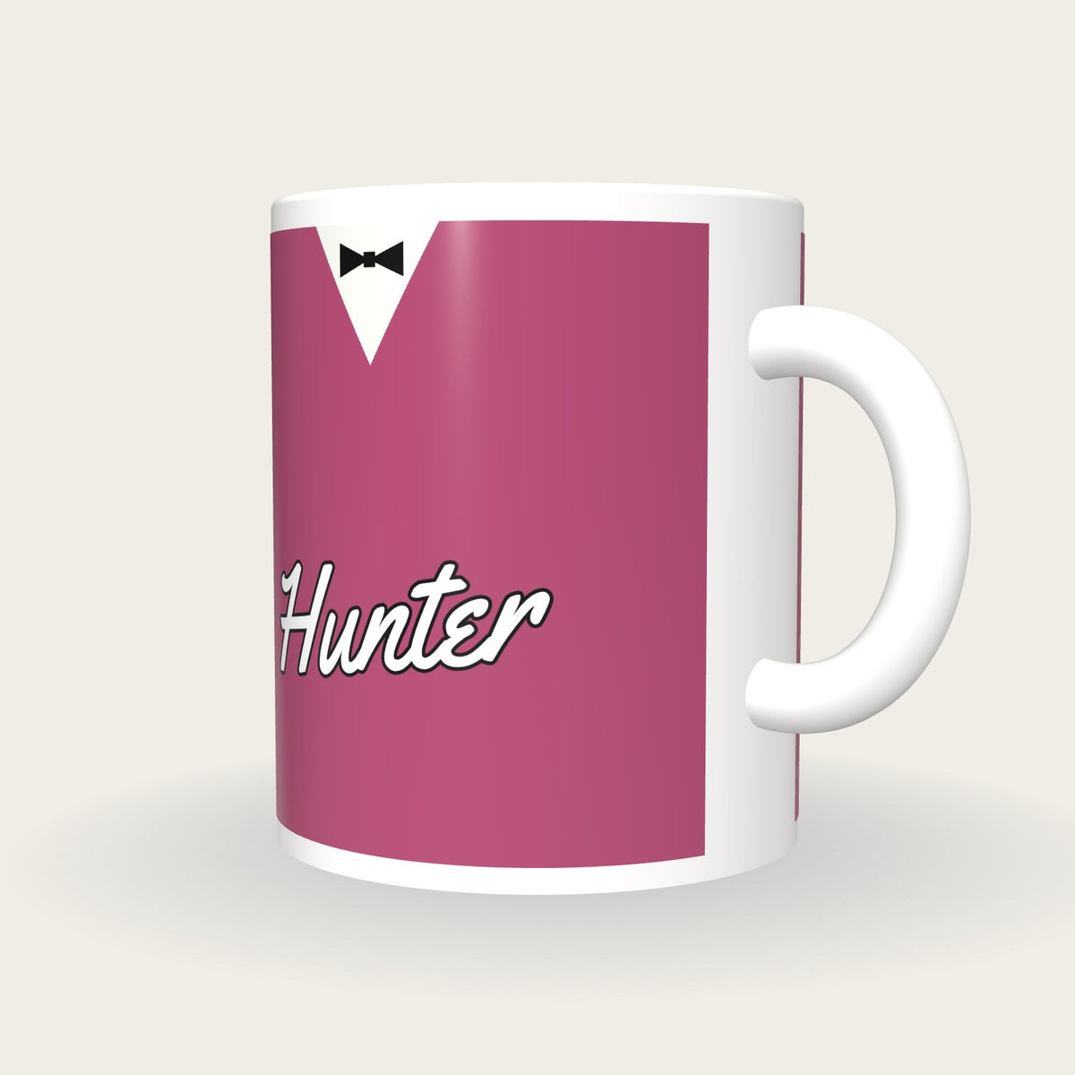 Personalised Rose Pink Snooker Waistcoat Mug, three-quarter view