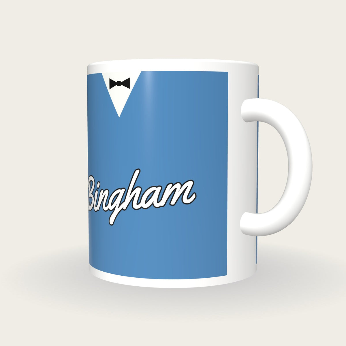 Personalised Sky Blue Snooker Waistcoat Mug, three-quarter view