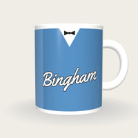 Personalised Sky Blue Snooker Waistcoat Mug, front