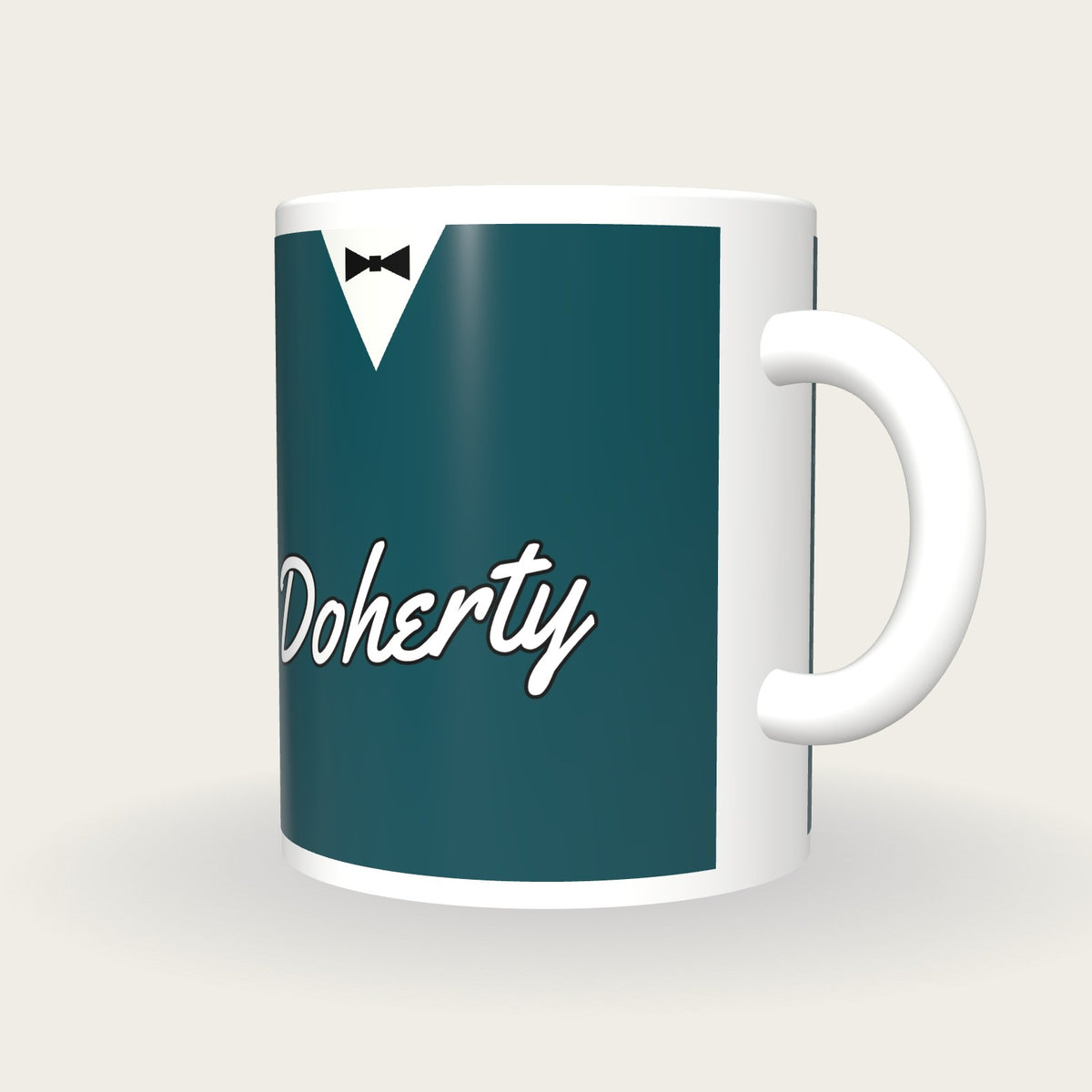 Personalised Teal Snooker Waistcoat Mug, three-quarter view