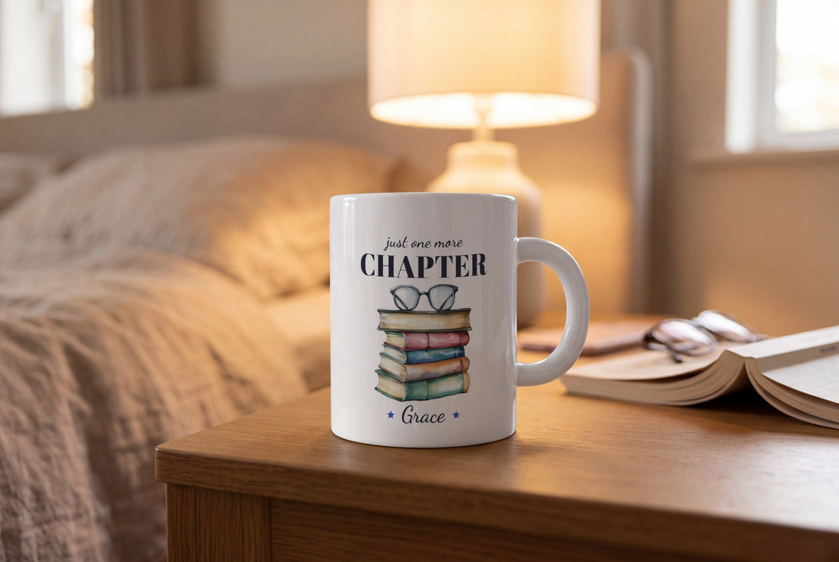 Lifestyle: Personalised Colourful Book Stack Mug, Just One More Chapter